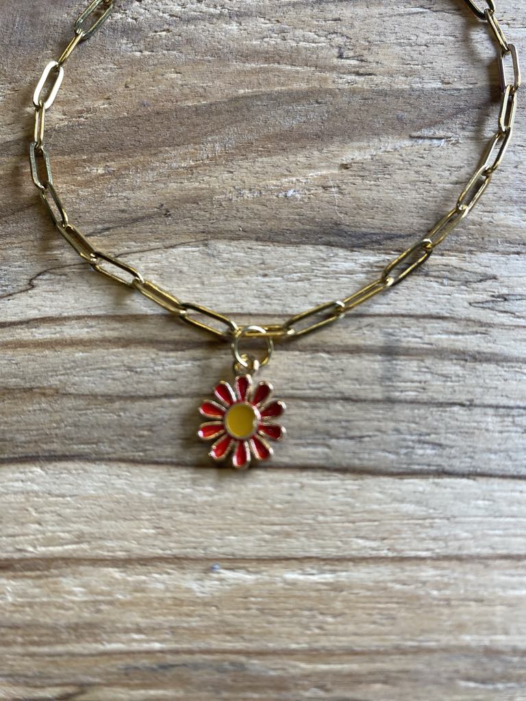 Chaîne de cheville en acier inoxydable avec charms fleur et papillon