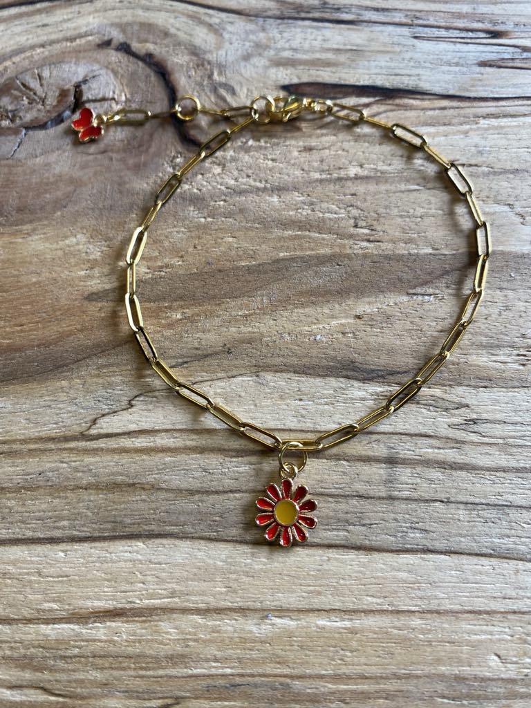 Chaîne de cheville en acier inoxydable avec charms fleur et papillon